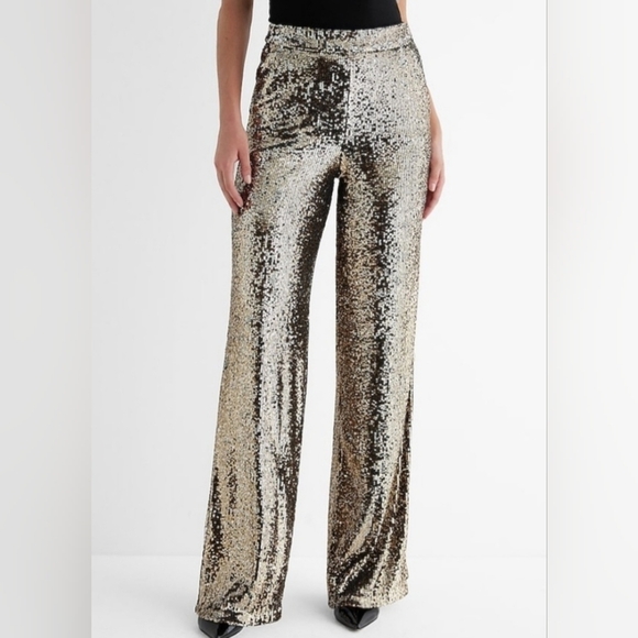 Express Sequined Metallic High Waist Wide Leg Trousers w Pockets - Picture 13 of 17